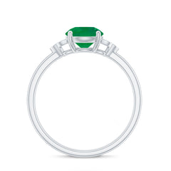 Natural Solitaire Emerald Engagement Ring with Diamond Trio