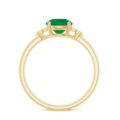 Natural Solitaire Emerald Engagement Ring with Diamond Trio