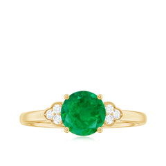 Natural Solitaire Emerald Engagement Ring with Diamond Trio
