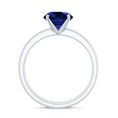 8mm Round Shape Lab Created Blue Sapphire Solitaire Wedding Ring Set with Diamond Band