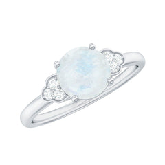 1.50 CT Moonstone Solitaire Engagement Ring with Diamond Trio