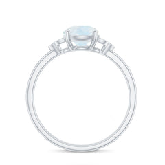 1.50 CT Moonstone Solitaire Engagement Ring with Diamond Trio