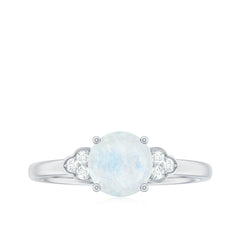 1.50 CT Moonstone Solitaire Engagement Ring with Diamond Trio