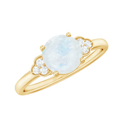 1.50 CT Moonstone Solitaire Engagement Ring with Diamond Trio