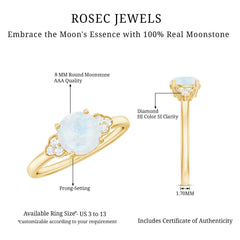1.50 CT Moonstone Solitaire Engagement Ring with Diamond Trio