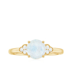 1.50 CT Moonstone Solitaire Engagement Ring with Diamond Trio