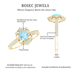 Genuine Sky Blue Topaz Vintage Engagement Ring in Gold Plated Silver