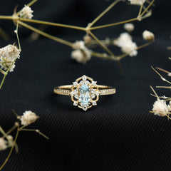 Genuine Sky Blue Topaz Vintage Engagement Ring in Gold Plated Silver