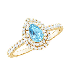1 CT Classic Aquamarine and Diamond Teardrop Engagement Ring