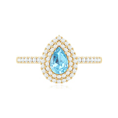 1 CT Classic Aquamarine and Diamond Teardrop Engagement Ring