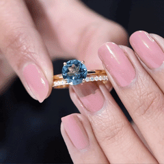 8mm Round London Blue Topaz Solitaire Engagement Ring with Diamond Band