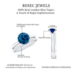 8mm Round London Blue Topaz Solitaire Engagement Ring with Diamond Band