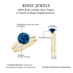 8mm Round London Blue Topaz Solitaire Engagement Ring with Diamond Band