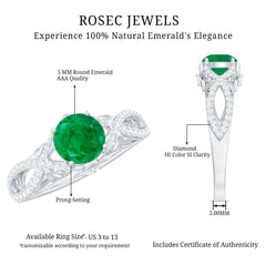 Designer Emerald Crossover Engagement Ring with Diamond