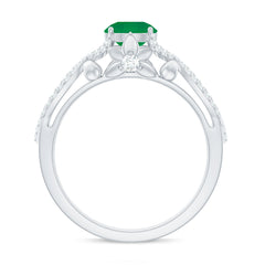 Designer Emerald Crossover Engagement Ring with Diamond