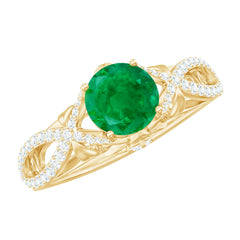 Designer Emerald Crossover Engagement Ring with Diamond