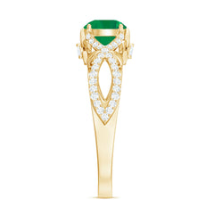 Designer Emerald Crossover Engagement Ring with Diamond