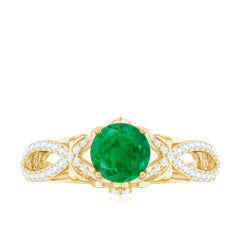 Designer Emerald Crossover Engagement Ring with Diamond