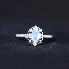 Natural Oval Ethiopian Rainbow Opal Vintage Looking Engagement Ring with Diamond