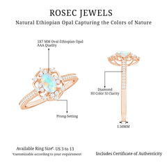 Natural Oval Ethiopian Rainbow Opal Vintage Looking Engagement Ring with Diamond