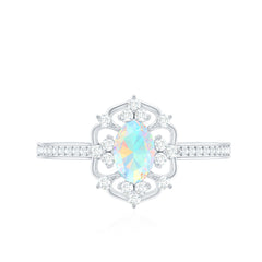 Natural Oval Ethiopian Rainbow Opal Vintage Looking Engagement Ring with Diamond