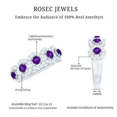 1.25 CT Classic Amethyst Half Eternity Band Ring with Diamond Halo
