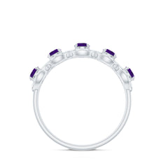 1.25 CT Classic Amethyst Half Eternity Band Ring with Diamond Halo