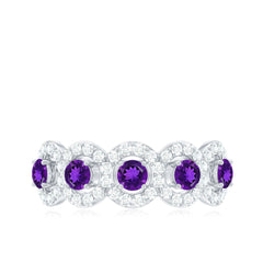 1.25 CT Classic Amethyst Half Eternity Band Ring with Diamond Halo