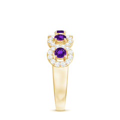 1.25 CT Classic Amethyst Half Eternity Band Ring with Diamond Halo