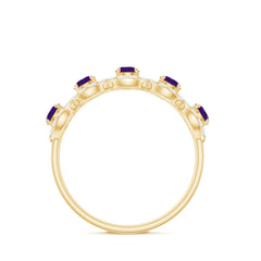 1.25 CT Classic Amethyst Half Eternity Band Ring with Diamond Halo