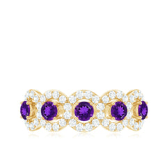1.25 CT Classic Amethyst Half Eternity Band Ring with Diamond Halo