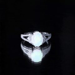 Certified 8X10 mm Ethiopian Opal Oval Engagement Ring with Diamond
