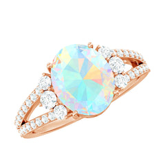 Certified 8X10 mm Ethiopian Opal Oval Engagement Ring with Diamond