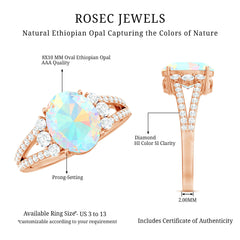Certified 8X10 mm Ethiopian Opal Oval Engagement Ring with Diamond