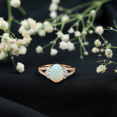 Certified 8X10 mm Ethiopian Opal Oval Engagement Ring with Diamond