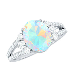 Certified 8X10 mm Ethiopian Opal Oval Engagement Ring with Diamond