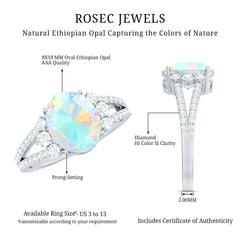 Certified 8X10 mm Ethiopian Opal Oval Engagement Ring with Diamond
