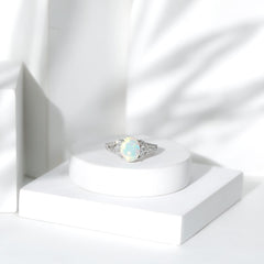 Certified 8X10 mm Ethiopian Opal Oval Engagement Ring with Diamond