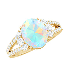 Certified 8X10 mm Ethiopian Opal Oval Engagement Ring with Diamond