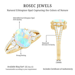 Certified 8X10 mm Ethiopian Opal Oval Engagement Ring with Diamond