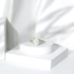 Certified 8X10 mm Ethiopian Opal Oval Engagement Ring with Diamond