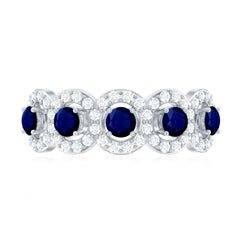 1.75 CT Round Shape Blue Sapphire and Diamond Halo Classic Band Ring