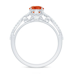1 CT Fire Opal Crossover Engagement Ring with Diamond