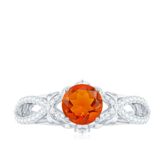 1 CT Fire Opal Crossover Engagement Ring with Diamond