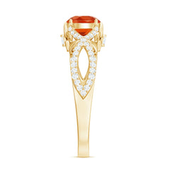1 CT Fire Opal Crossover Engagement Ring with Diamond