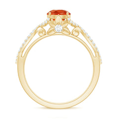 1 CT Fire Opal Crossover Engagement Ring with Diamond
