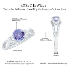 Designer Tanzanite Engagement Ring with Diamond Crossover Shank