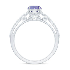 Designer Tanzanite Engagement Ring with Diamond Crossover Shank