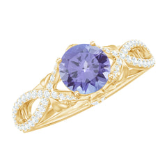 Designer Tanzanite Engagement Ring with Diamond Crossover Shank