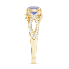 Designer Tanzanite Engagement Ring with Diamond Crossover Shank